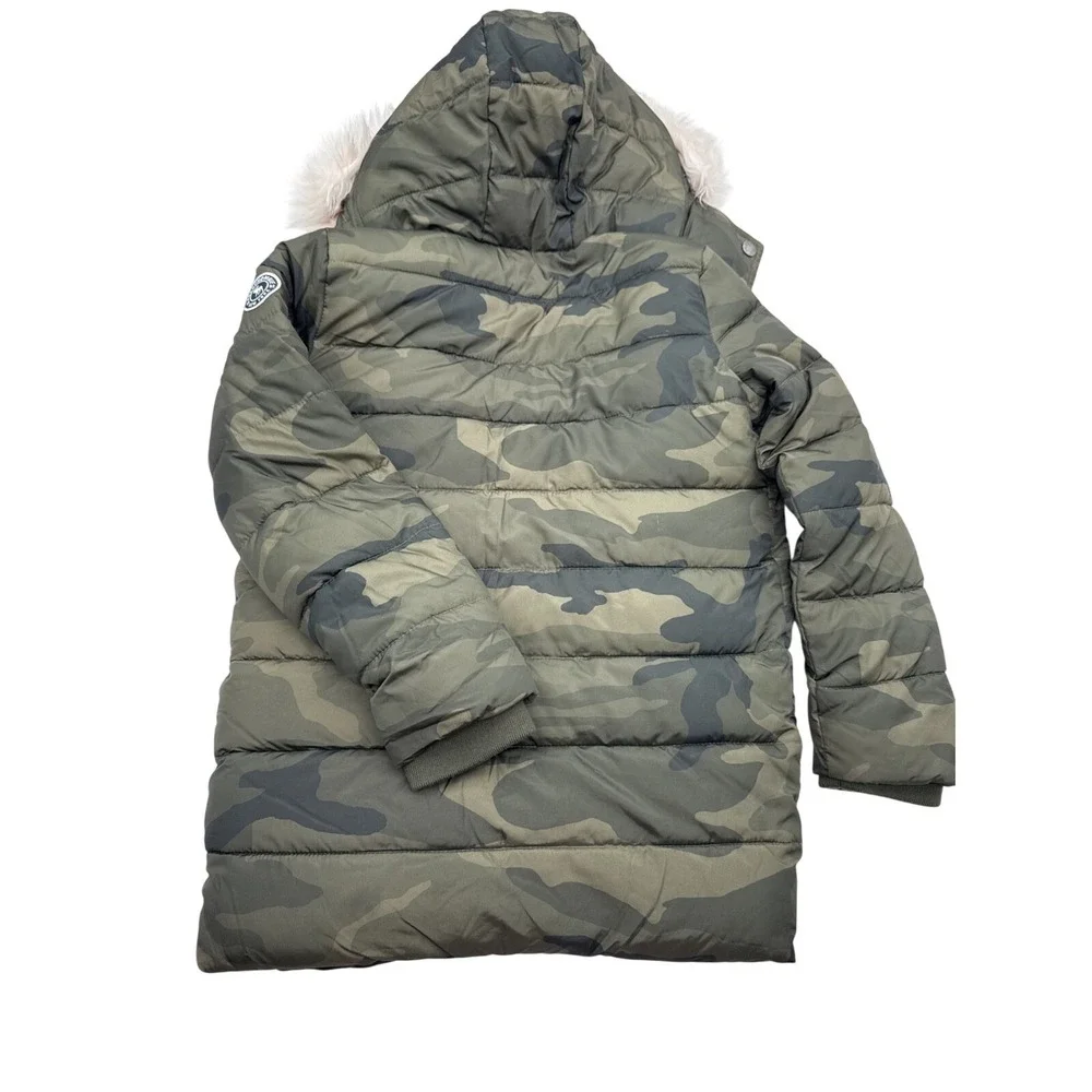 Abercrombie Kids Girls Camo Parka Jacket Faux Fur Lining Hood Size 9/10 Medium